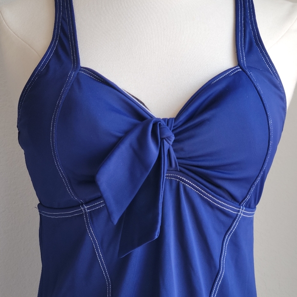 TEFRON Tankini Top Fully Lined Built-in Padded Bra Knot Detail Blue Sample sz M - Picture 3 of 16
